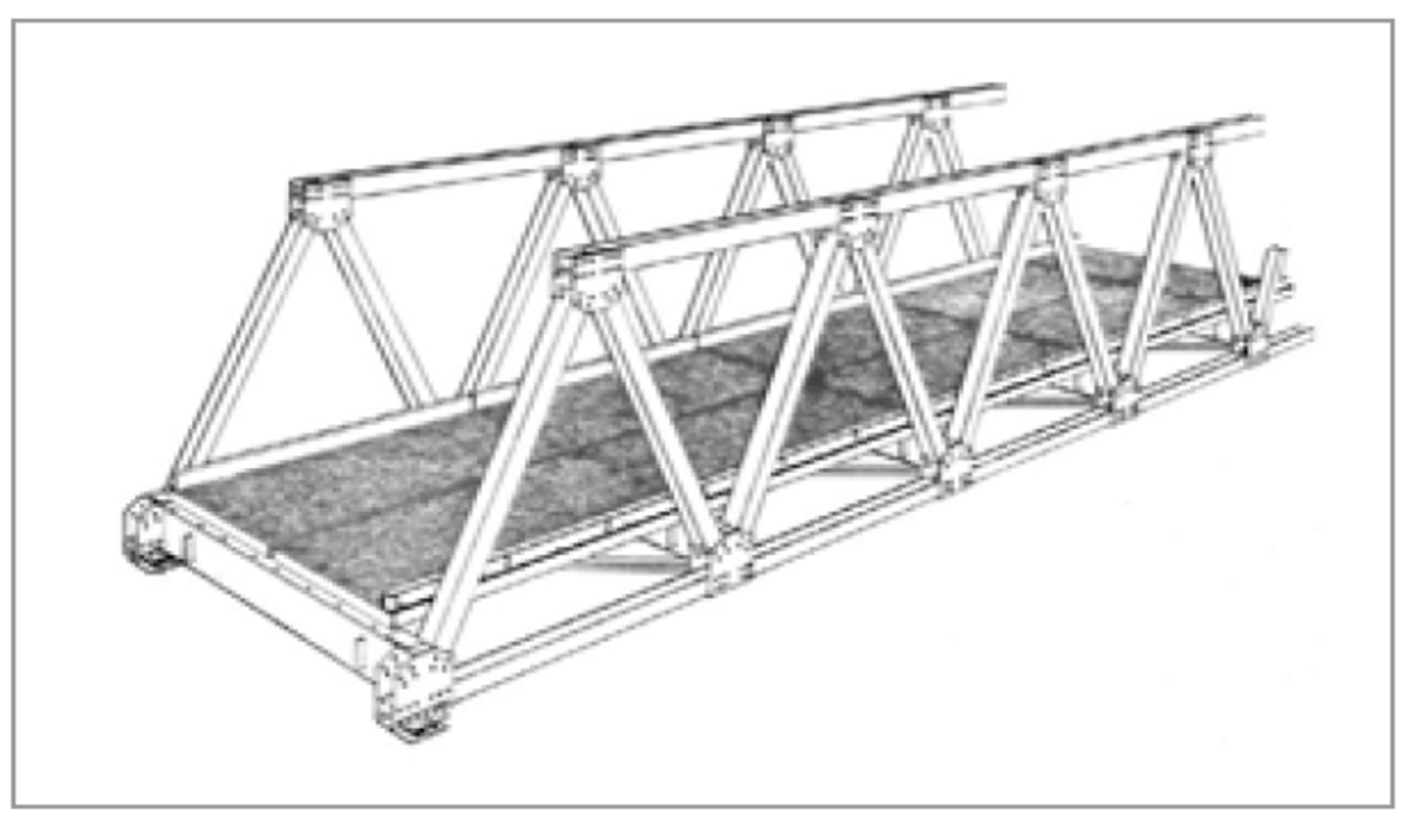 Grafische Darstellung der E-Brücke mit variabler Spannweite und wahlweise ein- oder zweispuriger Fahrbahn
